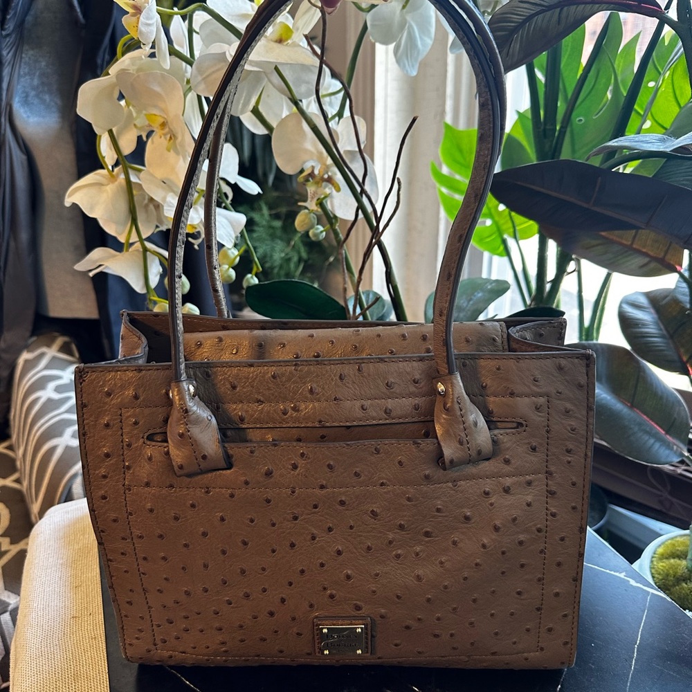 Dooney & Bourke Janine Satchel Ostrich emb Leather Shoulder Bag GORGEOUS GREY.